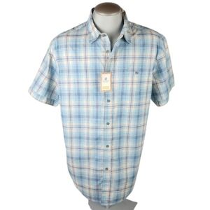 Life.Khaki Cotton Plaid Short Sleeve Button Front Shirt Blue Size XL Slim Fit